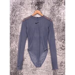 Nike Top Small Womens Purple Sheer City Ready Bodysuit Long Sleeve Thumb Opening